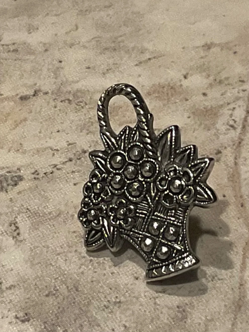 Avon Flower Basket Lapel Pin Silvertone Vintage
